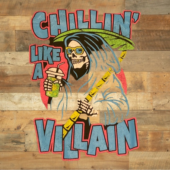 Threadless Chillin Like A Villain Shirt Zumiez Skull Grim Reaper Scene Kid Emo - Picture 3 of 5